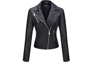 BELLIVERA Chaqueta de Cuero PU para Mujer, Chaqueta con Bolsillos con Cremallera, Chaqueta Corta para el Otoño, Primavera