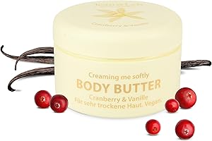 Jean & Len Manteca corporal arándanos y vainilla, proporciona hidratación suficiente, textura delicadamente fundente, estimulante aroma dulce, fórmula vegana, sin parabenos ni siliconas, 200 ml