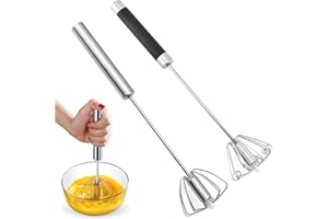 WOKICOR Fouet Semi-Automatique en Acier Inoxydable - 2 Pièces Pour la Cuisine, Push Mixeur Rotatif Mélangeur Pour Fouetter, Battre, Mélanger