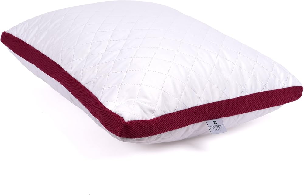 Cotpoly Home Klimalı Yastık 50x70 cm - Hava Sirkülasyonlu Kapitone Mikrofiber Dış Kılıf 850 gr Silikon Dolgulu Ortopedik Uyku Yastığı (Bordo-Tekli)