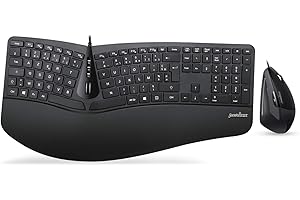 Perixx PERIDUO-505, Combo Ergonomique, Clavier et Souris Filaire USB pour Windows - Souris Vertical à Molette de défilement inclinable, Repose Poignet réglable, AZERTY