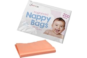 DIVCHI Baby Disposable Diaper Sacks Bags Dispenser Antibacterial Power Scented Nappy Disposal Bags Easy-Tie for Travel - 1 x 200 Pack (200 in Total)