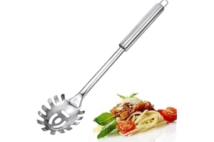 CANCYCC Cuillère à spaghetti, cuillère à pâtes monobloc en acier inoxydable, 30,5 cm, avec poignée ergonomique, passoire à pâtes avec dents, ustensile de serveur à pâtes argentées, passe au lave-vaisselle,