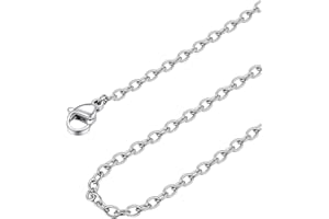 FOCALOOK Chaîne Collier Femme 2mm Argent/Plaqué Or/Noir/Rose en Acier Inoxydable, Chaine Fine Maille Forçat Rolo pour Pendentif - Longueur de 35 à 75cm+5cm Bijou Accessoire avec Boîte