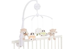 MiniDream Musical Mobile, Wind up Cot Mobile with Hanging Sensory Toys and Timing Function, 360 Degree Rotation Mobile Crib Toys for Newborn Boys & Girls - Safari Theme Design