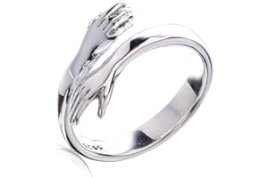 Chereda Solid 925 Sterling Silver Romantic Hug Hands Embrace Adjustable Open Ring for Women Men Couple Jewelry Wedding Gift