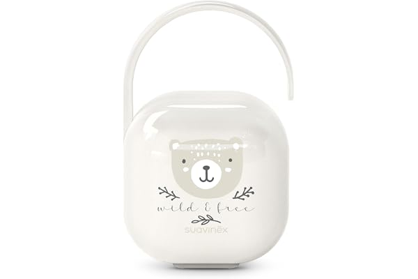 Suavinex, Boîte à Tétine pour Bébé, Capacité pour 2 Sucettes, Pochette - Étui Résistant, Facile à Nettoyer, Anse Flexible pour Accrocher au Sac, Poussette ou Berceau, +0 Mois, Wild&Free Beige