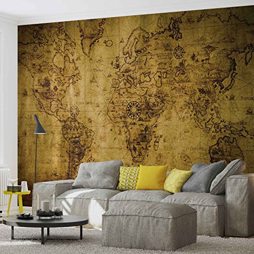 Sepia Weltkarte Vintage – Wallsticker Warehouse – Fototapete – Tapete – Fotomural – Mural Wandbild – (3600VE) – XXXL – 416cm x 254cm – VLIES (EasyInstall) – 4 Pieces - 3