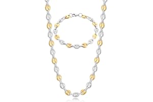 AFSTALR Collana Chicco di caffè Uomo Acciaio Inossidabile 6/9/11mm Bracciale Chicco di caffè in Set Bracciale con Catena Uomo Gioielli Argento/Oro/Nero Hip Hop di caffè Argento 51/56/61CM