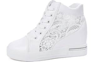FGUUTYM Chaussures à lacets creuses en dentelle avec broderie, motif floral, baskets à talons hauts, respirantes, chaussures de randonnée confortables et décontractées, baskets compensées pour femme,
