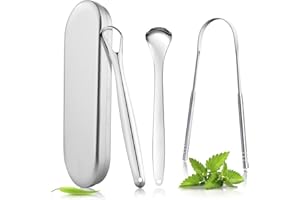 BOENFU Zungenreiniger Edelstahl, 3 Stück Zungenschaber Set, Silber Tongue Scraper für Erwachsene Mundpflege Cleaner, Gegen Mundgeruch Heilt Schlechten Atem