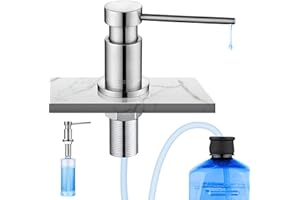 CECIPA Dispensador Jabon Cocina Bajo Encimera, Dispensador de Detergente para Fregadero con Botella de 300 ML y Manguera de 1,2 m, Dosificador de Jabón de Cobre, Relleno Superior, Cepillado