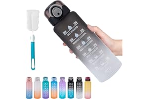 VARKDA Bouteille 1l, Gourde Sport-[BPA-free Tritan], 1000ml Gourde Motivante avec Paille et Horodateur - Gourde anti-fuite pour le vélo, le camping, la gym (Noir/Blanc)