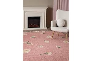 RugVista Linnea, Kinderteppich, Shaggy/Handloom, 200 x 140 cm, Rechteckig, Niedriger Stapel, Wohnzimmer, Kinderzimmer, Schlafzimmer, Nur chemische Reinigung, Ohne gefährliche Chemikalien, Rosa