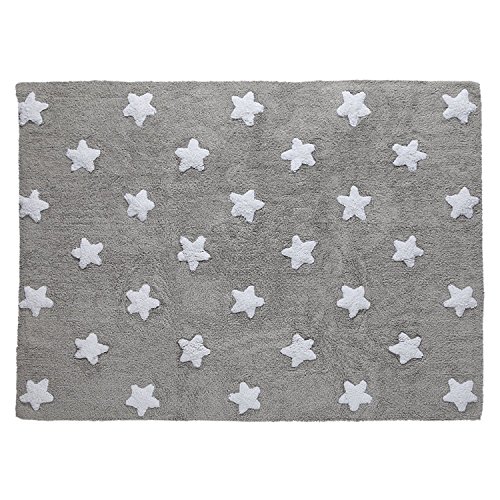 Alfombra de suelo para niño, 120 x 160 cm, gris, estrellas blancas