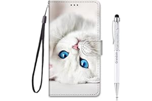 Grandoin Compatible with for Xiaomi Poco F3 / Xiaomi Mi 11i Case, ShockProof PU Leather Flip Cover Wallet Case with Closure Stand Card Holder ID Slot Folio Soft TPU Bumper Protective Skin (White Cat)