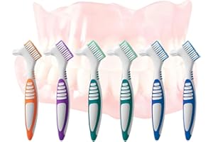 JUKOTA Prothesenbürsten 6-teiliges Set mit Doppelborstenkopf, Prothesen-Reinigungsbürste, mehrschichtige Borsten, Zahnersatzbürste für die Prothesenpflege, zufällige Farbe, Zahnbürste