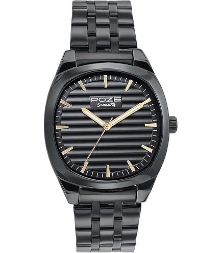 Sonata Poze 7 Analog Black Dial Black Sheet Metal Strap Watch for
