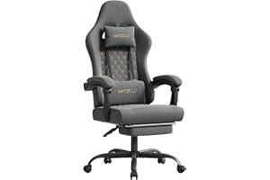WOLTU Sedia Gaming con Massaggio, Sedia da Ufficio Ergonomica Girevole Ampia Imbottita per Computer con Cuscino Lombare Massaggiante, Carico 150 Kg, Tessuto Tecnologico, Grigio+Giallo