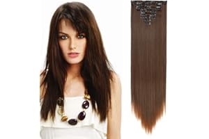 SEGO Extension Clip Capelli Sintetici 8 Ciocche Hair Extensions Lisci Posticci Donna Full Head Donna 65cm Nero mix Castano Ramato Chiaro