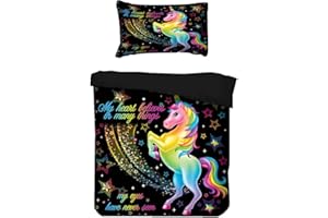 Sticker Superb Funda Nórdica para Niños, Unisornio Arco Iris, Estrellas Brillantes de Galaxias, Funda Nórdica 180 x 220 cm para de 90/105 Camas (Unicornio)