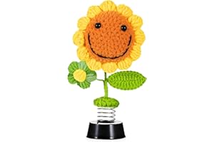 Onperpoe Hecho a mano girasol flor decoración coche figura oscilante coche sonriente girasol hogar oficina tablero decoración accesorios decoración interior para mujeres y niñas