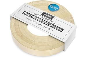 WoodPress 15mm Real Birch Edging Tape - 7.5m Iron On Edging Strip - Pre-Glued Wood Veneer Edging Tape for DIY Application - Edge Banding for Furniture Restoration - Hot-Melt Adhesive Wood Trim Edging