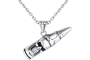 INFINIONLY Creative Stainless Steel Men's Necklaces Pendants Vintage Bullet - Skull Pendant with 55cm Chain Personality Necklets
