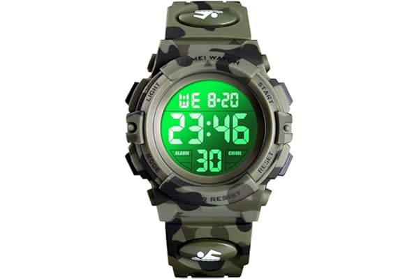 Farsler Montre numérique de sport pour enfants - Étanche jusqu'à 50 m - LED - Réveil lumineux - Pour garçons et filles