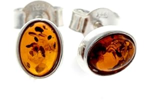 SILVERAMBER JEWELLERY Prawdziwy owalny bursztyn bałtycki i srebro wysokiej próby 925 klasyczne kolczyki sztyfty 8238