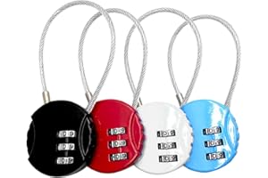 Lot de 4 cadenas à code à 3 chiffres, petit casier à câble pour valise d'avion, pour sac de valise de voyage (4 couleurs)