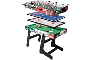 HLC Table Multijeux 4 en 1, Barre Rétractable Baby Foot Pliable, Multifonction Sport Babyfoot/Billard/Tennis de Table/Hockey, Convient Aux Adultes Et Aux Enfants Plaisir Familial.
