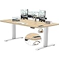 TRIUMPHKEY Electric Standing Desk 160 x 80cm, Height Adjustable Desk with 3 Memory Smart Pannel, Computer with Headphone Hooks and USB Charging for Home Office Sit Stand，Beige