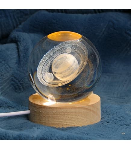 SGZIOO 3D Kristallkugel Nachtlicht - LED Glaskugel Mit Religiösen Motiven, USB-Betrieb & Holzsockel
