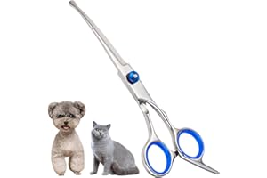 Virtue Yun Dog Scissors, Dog Grooming Scissors with Safety Tip, Curved Grooming Scissors, Stainless Steel, Silver Curved Scissors, Cat Grooming Scissors, Dog Grooming Scissors