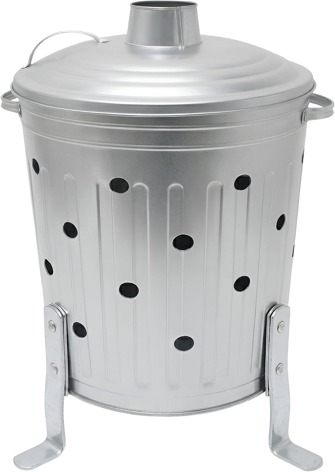 LITETRON Galvanised Incinerator Bin Fire Bin Burning Bin Designed for Garden Woods Leave Heavy Duty with Lid and Stable legs stands (45L)