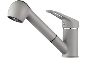 Auralum Wasserhahn Küche, Küchenarmatur Granit mit Brause Ausziehbar, Hochdruck Armatur Küche Mischbatterie mit 2 Strahlarten, 360° schwenkbare Spültischarmatur, Grau
