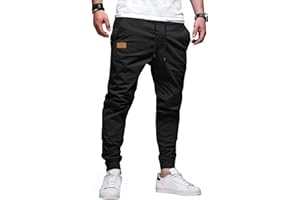 TARAINYA Pantalon Homme Coton Cargo Jogging à Cordon de Serrage Taille éLastiqué Décontractées Pantalon Casual