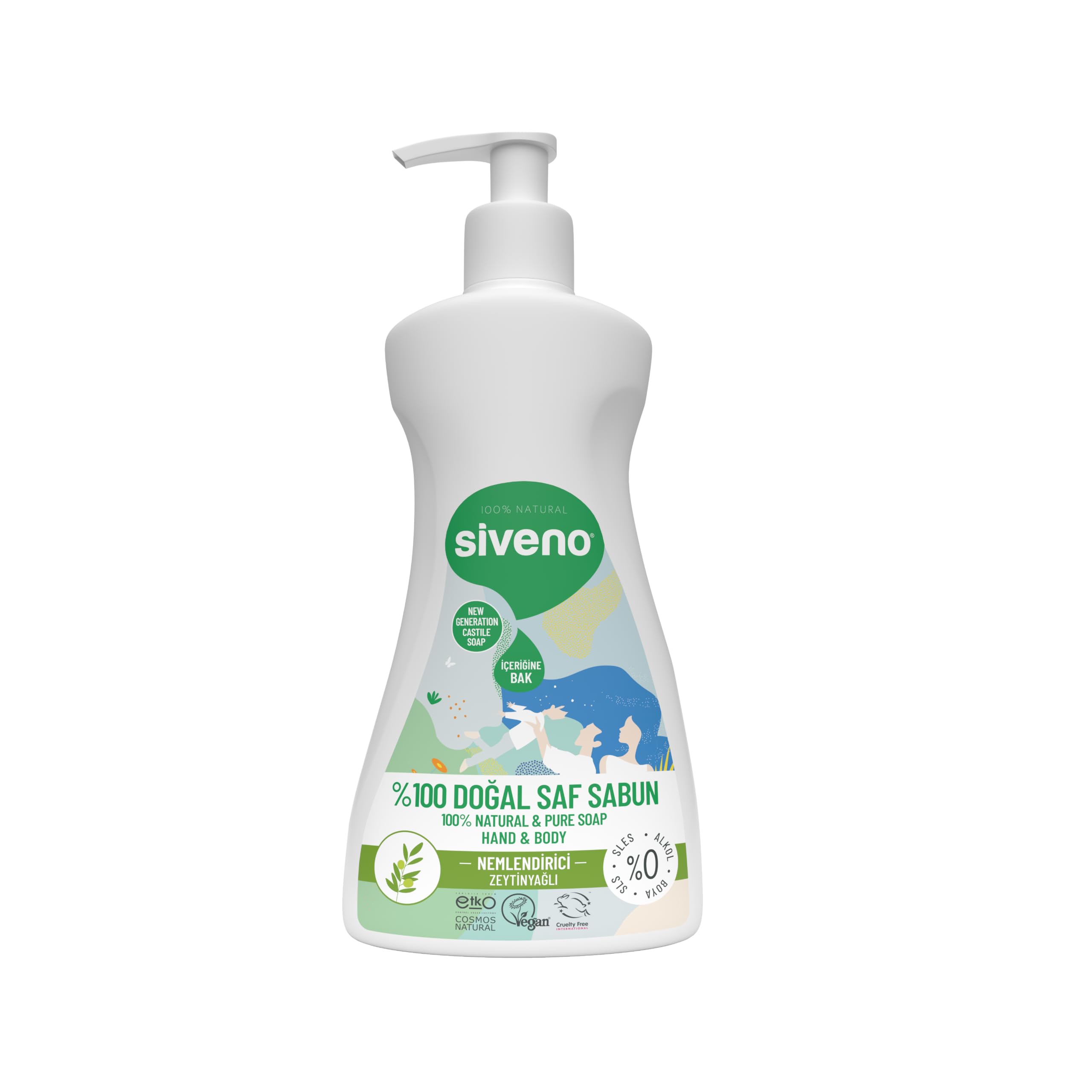Siveno%100 Doğal Sıvı Kastil Sabun Zeytinyağlı Yoğun Nemlendirici Arındırıcı Bitkisel Vegan 300 ml
