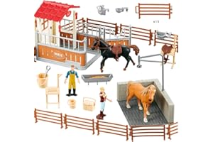 Hyrenee Cavallo Stabile Giocattoli Set con Recinto, Figurine Stalla Fienile, per ragazzi di età compresa tra 3-8 anni