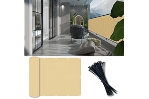 Vocray 0.9X5M Balcony Privacy Screen Apartment, Balcony Cover for Shade and Rain,Pet Enclosure Balcony Netting, Cat Balcony Guard Fence, Railing Shield Mesh(90% Blockage,Sand)