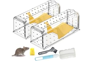 ELEZENIOC 2 Pack Humane Mouse Traps for Indoors No Kill Live Catch,Pets and Children Friendly Mouse Trap Mice Release Mouse,Washable Reusable Outdoors Rat Traps with Cleaning Brush,Field Mouse Rodent Control