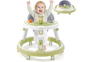 FORROBY Chodzik dla dzieci, składany chodzik z regulacją wysokości, chodzik dla niemowląt w wieku 6 miesięcy, z 7-kierunkową regulacją wysokości, ciche koła 360°, taca do jadalni i centrum zabaw