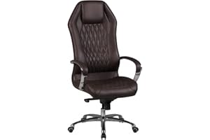 AMSTYLE Bürostuhl Monterey Echt-Leder Braun Schreibtischstuhl XXL Polsterung Chefsessel hohe Rückenlehne mit Kopfstütze Design Drehstuhl Hartbodenrollen Drehsessel höhenverstellbar Wippfunktion