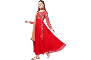 Estationeryhouse Damen Georgette Anarkali Kurta Kurti mit schwerer Stickerei mit kontrastierendem Dupatta (Hose nicht im Lieferumfang enthalten)