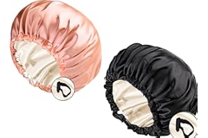 LADAYPOA 2 Stück Damen Satin Schlafmütze Seiden haube für lockiges Haar，Satin Haarhaube zum Schlafen große doppellagige verstellbare Satinhaube für Frauen Pink+Black