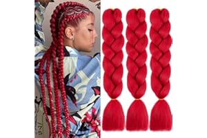 ‎JOOCEEBABY Jooceebaby Kunsthaar Zum Einflechten Easy Braid Vorgedehnte Braids Extensions Rot HaarverläNgerungen 24 Zoll 3packs Haar Zum Einflechten Braids ZopfverläNgerungen (Red)