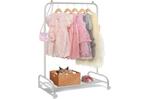 YGJT Kids Clothes Rail, Childrens Clothes Rack Heavy Duty Clothe Rail on Wheels, White Portable Hanging Rail for Kid Bedroom, Small Kids Dress Up Rail for Coat, Skirts, 80X115 cm