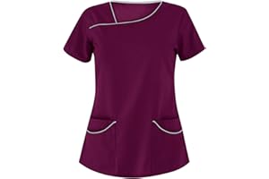 UNHU Damen Pflege Berufskleidung Uniformen Einfarbig V-Ausschnitt Kurzarm Schlupfkasack Frauen Übergröße Kasack Pflege Pflegebekleidung mit Taschen