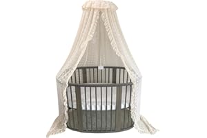 Wonder Space Élégant Berceau Bébé à Baldaquin avec Support Réglable - Chiffon Dentelle Sheer Pom Poms Tissu, Fée Rêve Princesse Rideau pour Bébé Chambre Décoration Ajout Moustiquaire(Beige)